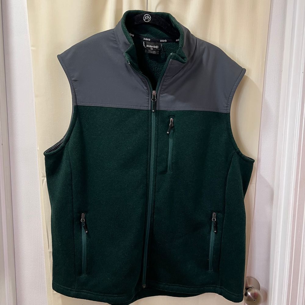 Solaris Men's Fleece Vest‎ Gray Green Full Zip Outdoor Performance Jacket XL